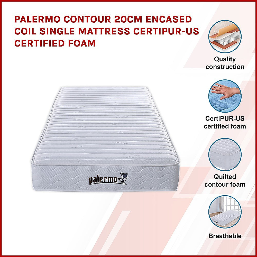 Contour Encased Coil Single Mattress - Hybrid Support with CertiPUR-US Certified Foam Comfort Layers V63-818723
