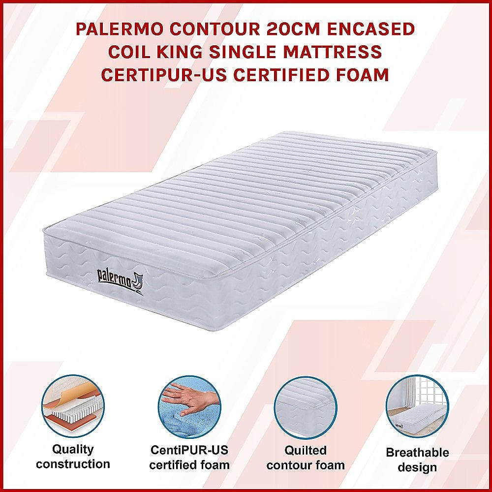Contour Encased Coil King Single Mattress - Hybrid Support with CertiPUR-US Certified Foam Comfort Layers V63-818733