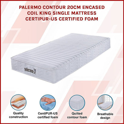 Contour Encased Coil King Single Mattress - Hybrid Support with CertiPUR-US Certified Foam Comfort Layers V63-818733
