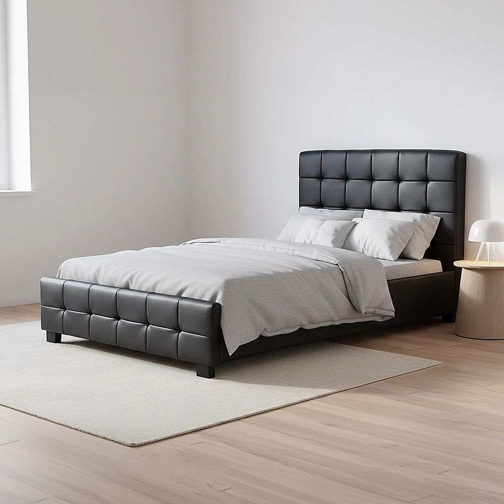 King Single PU Leather Deluxe Bed Frame Black V63-819113
