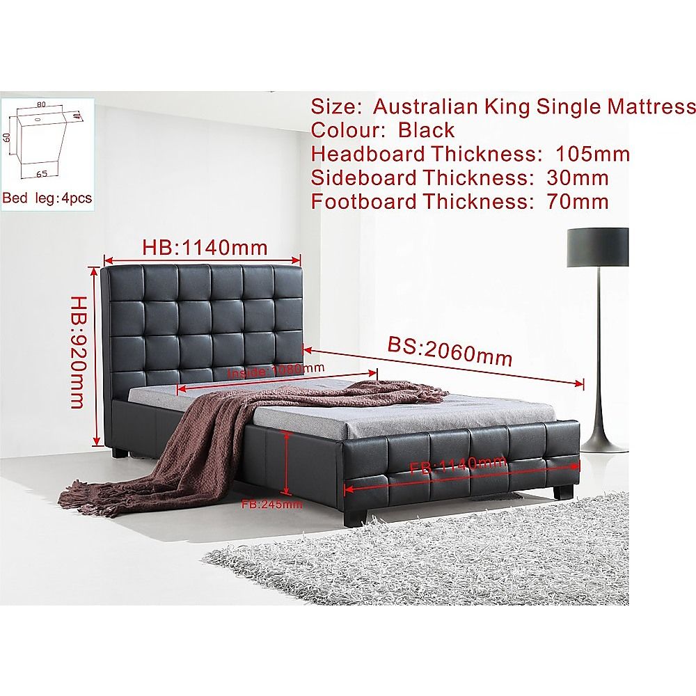 King Single PU Leather Deluxe Bed Frame Black V63-819113
