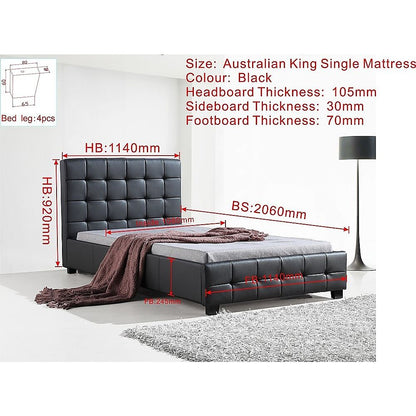 King Single PU Leather Deluxe Bed Frame Black V63-819113