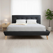 Double PU Leather Deluxe Bed Frame Black V63-819123