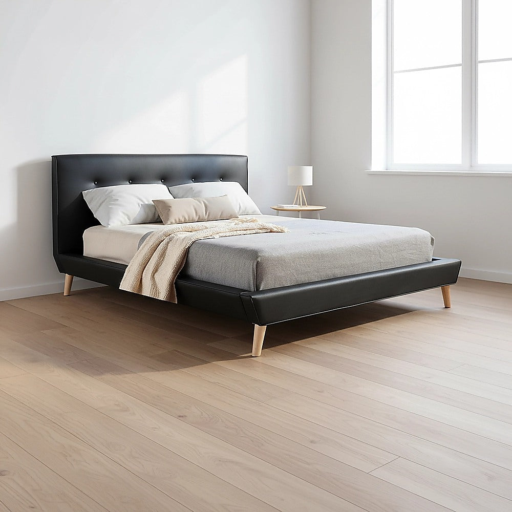 Double PU Leather Deluxe Bed Frame Black V63-819123