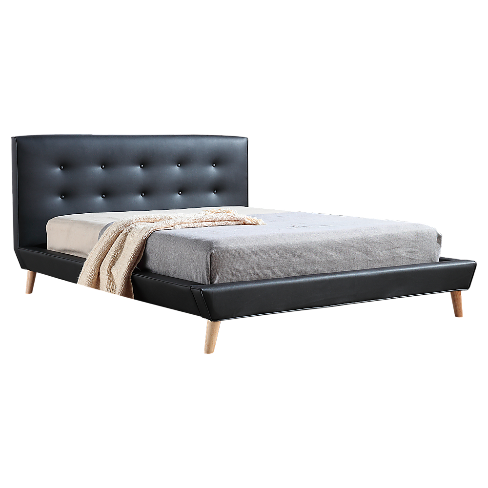 Double PU Leather Deluxe Bed Frame Black V63-819123