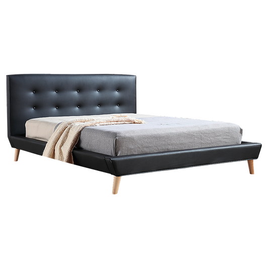 Double PU Leather Deluxe Bed Frame Black V63-819123