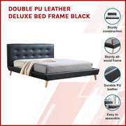 Double PU Leather Deluxe Bed Frame Black V63-819123
