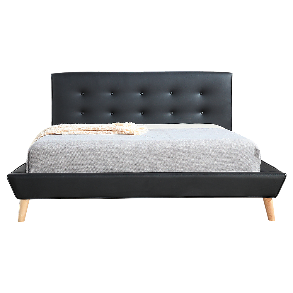 Double PU Leather Deluxe Bed Frame Black V63-819123