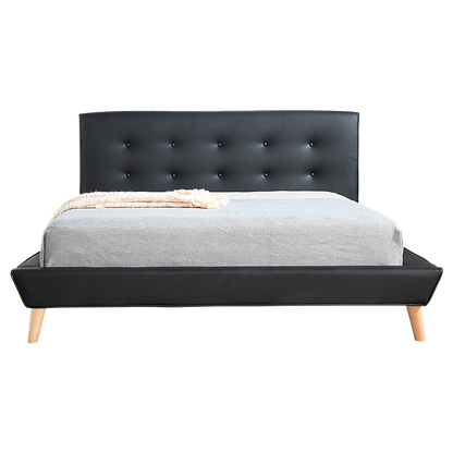 Double PU Leather Deluxe Bed Frame Black V63-819123