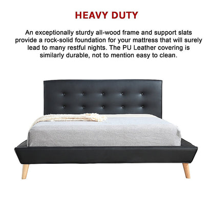 Double PU Leather Deluxe Bed Frame Black V63-819123