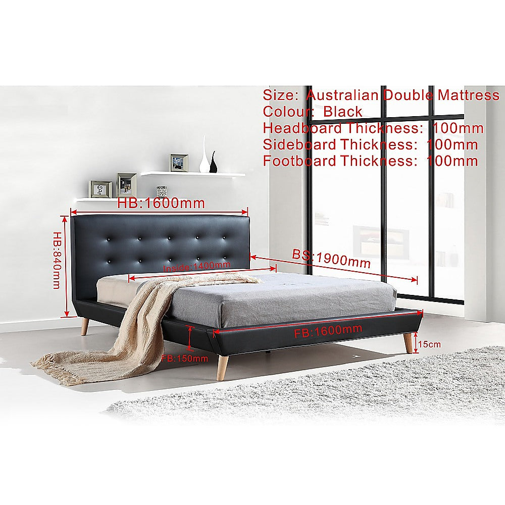 Double PU Leather Deluxe Bed Frame Black V63-819123