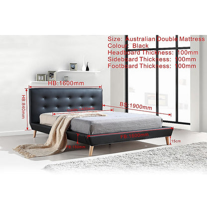 Double PU Leather Deluxe Bed Frame Black V63-819123