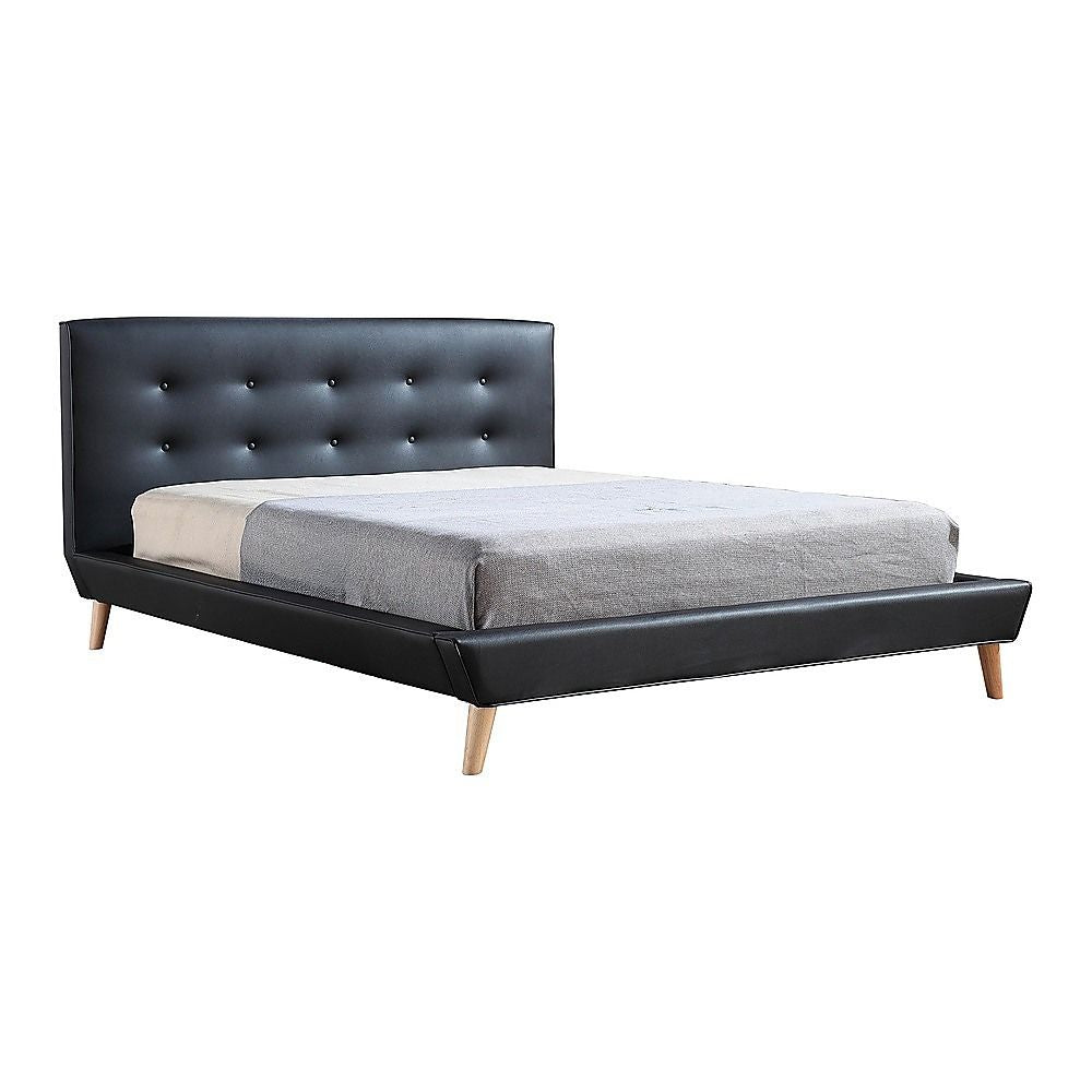 Queen PU Leather Deluxe Bed Frame Black V63-819133