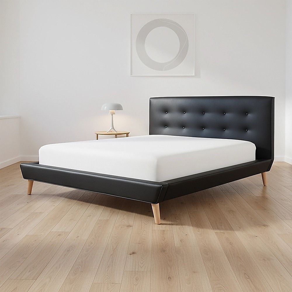 Queen PU Leather Deluxe Bed Frame Black V63-819133