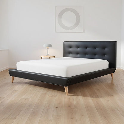 Queen PU Leather Deluxe Bed Frame Black V63-819133