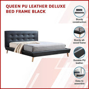 Queen PU Leather Deluxe Bed Frame Black V63-819133