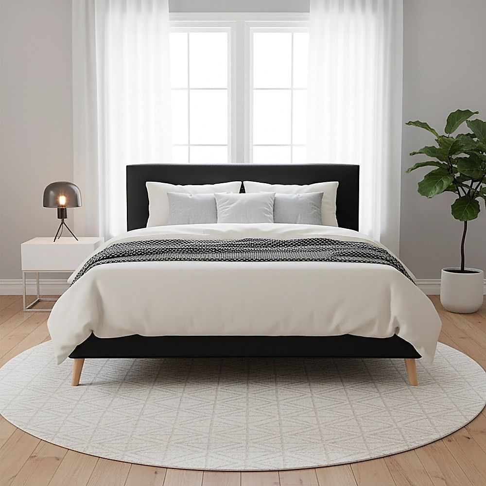 Queen PU Leather Deluxe Bed Frame Black V63-819133