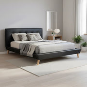 Queen PU Leather Deluxe Bed Frame Black V63-819133