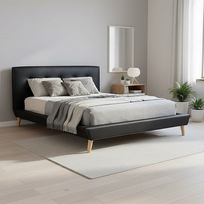 Queen PU Leather Deluxe Bed Frame Black V63-819133