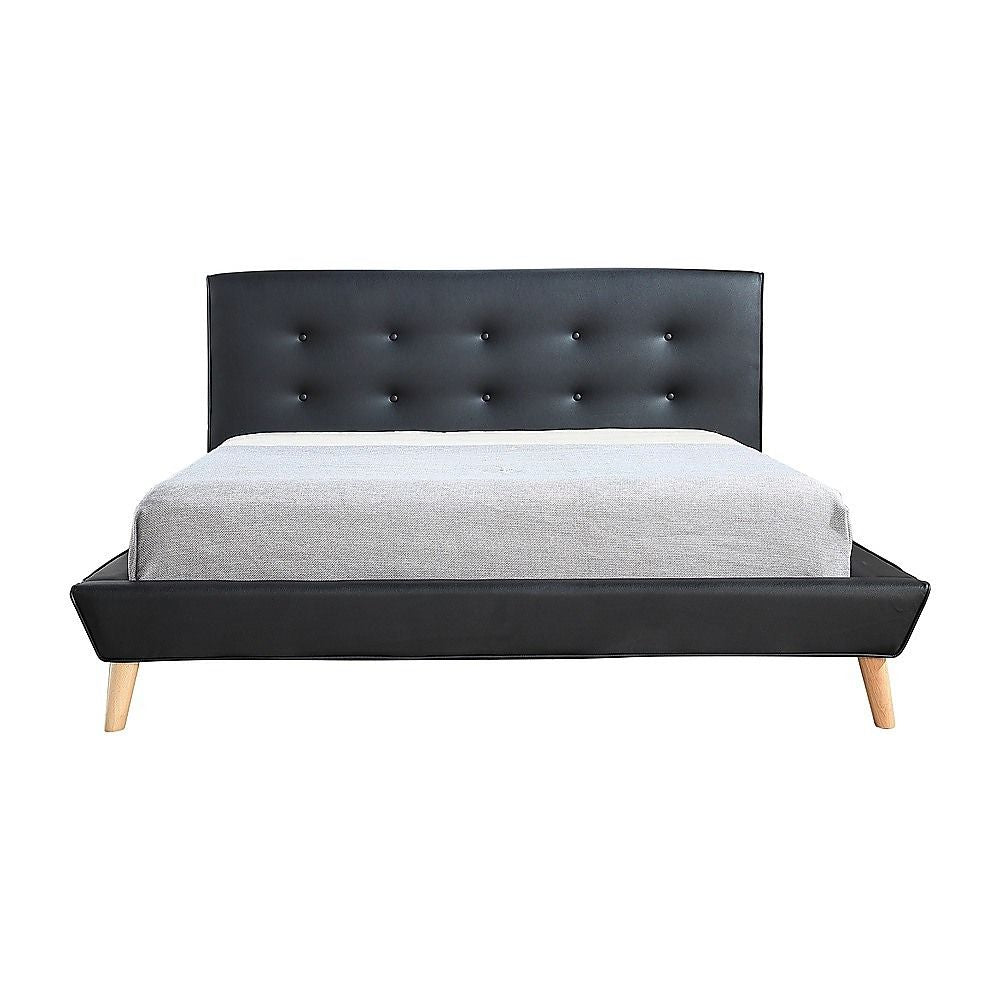 Queen PU Leather Deluxe Bed Frame Black V63-819133