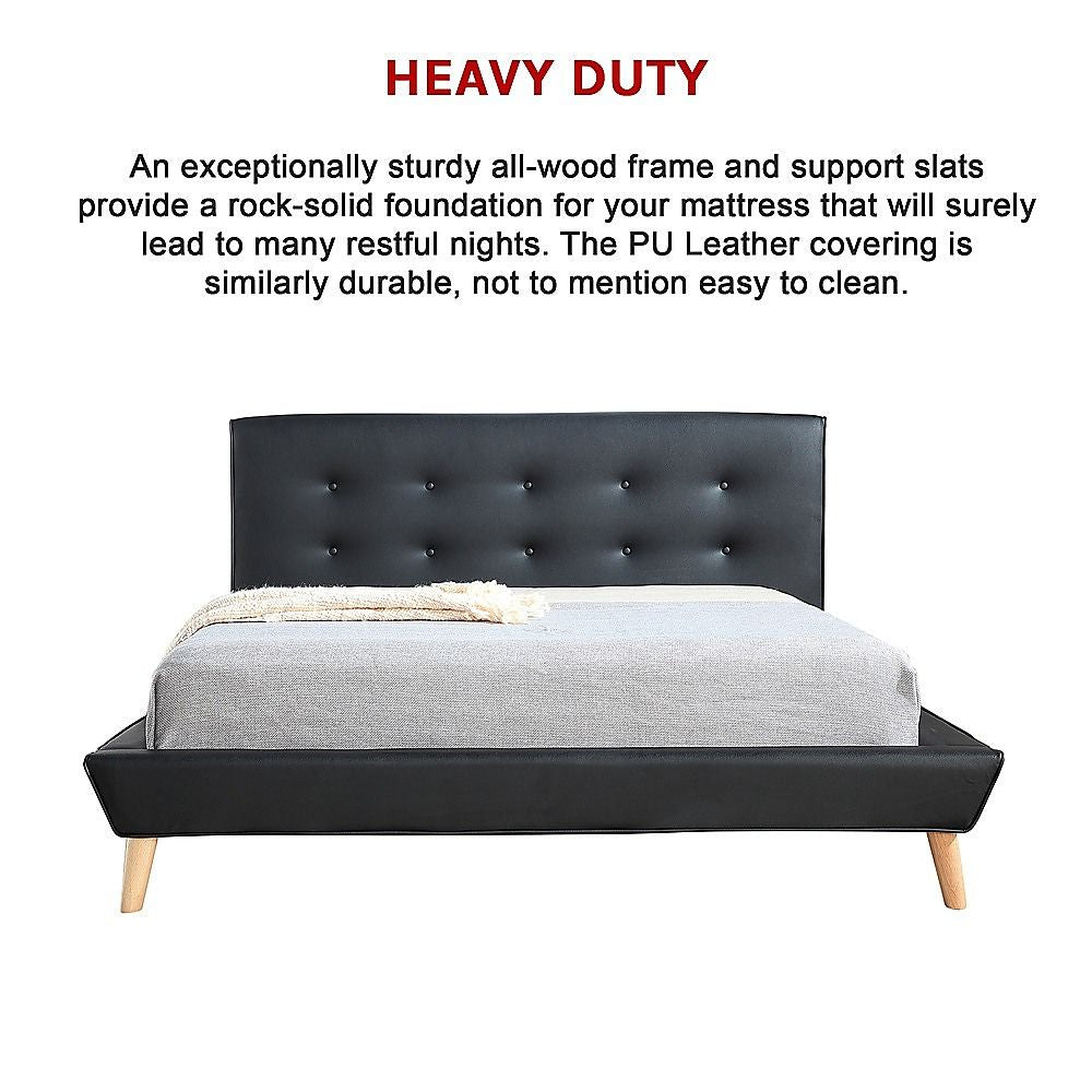 Queen PU Leather Deluxe Bed Frame Black V63-819133