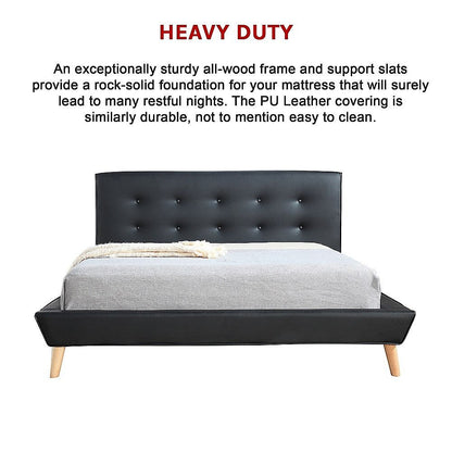 Queen PU Leather Deluxe Bed Frame Black V63-819133