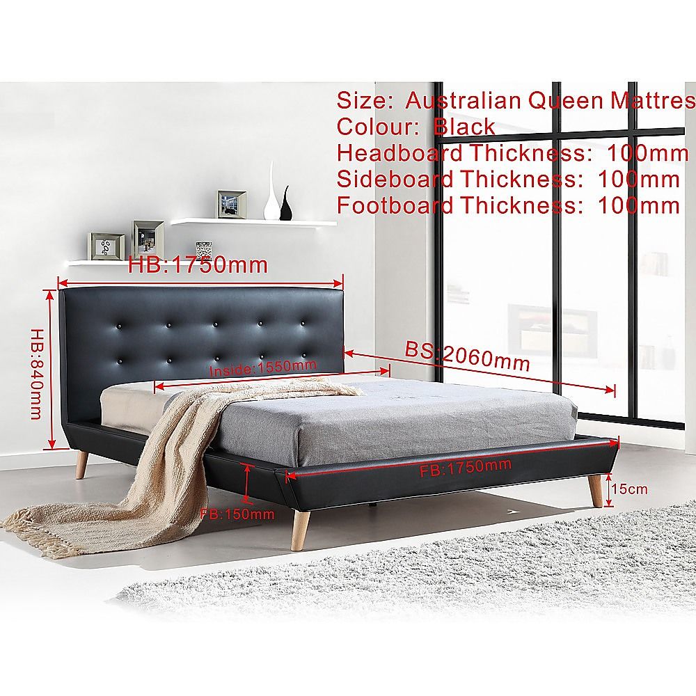 Queen PU Leather Deluxe Bed Frame Black V63-819133