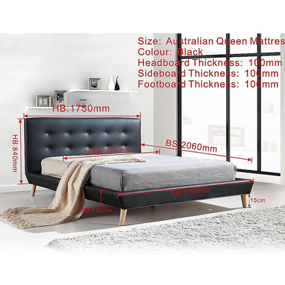 Queen PU Leather Deluxe Bed Frame Black V63-819133