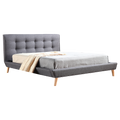 Queen Linen Fabric Deluxe Bed Frame Grey V63-819173