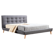 Queen Linen Fabric Deluxe Bed Frame Grey V63-819173