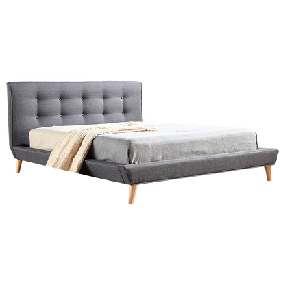 Queen Linen Fabric Deluxe Bed Frame Grey V63-819173
