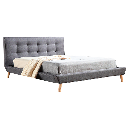 Queen Linen Fabric Deluxe Bed Frame Grey V63-819173