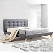 Queen Linen Fabric Deluxe Bed Frame Grey V63-819173