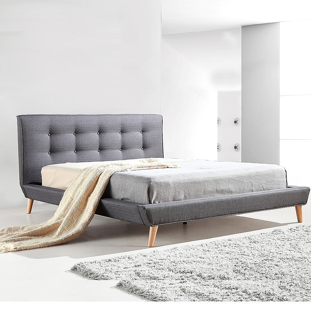 Queen Linen Fabric Deluxe Bed Frame Grey V63-819173
