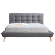 Queen Linen Fabric Deluxe Bed Frame Grey V63-819173