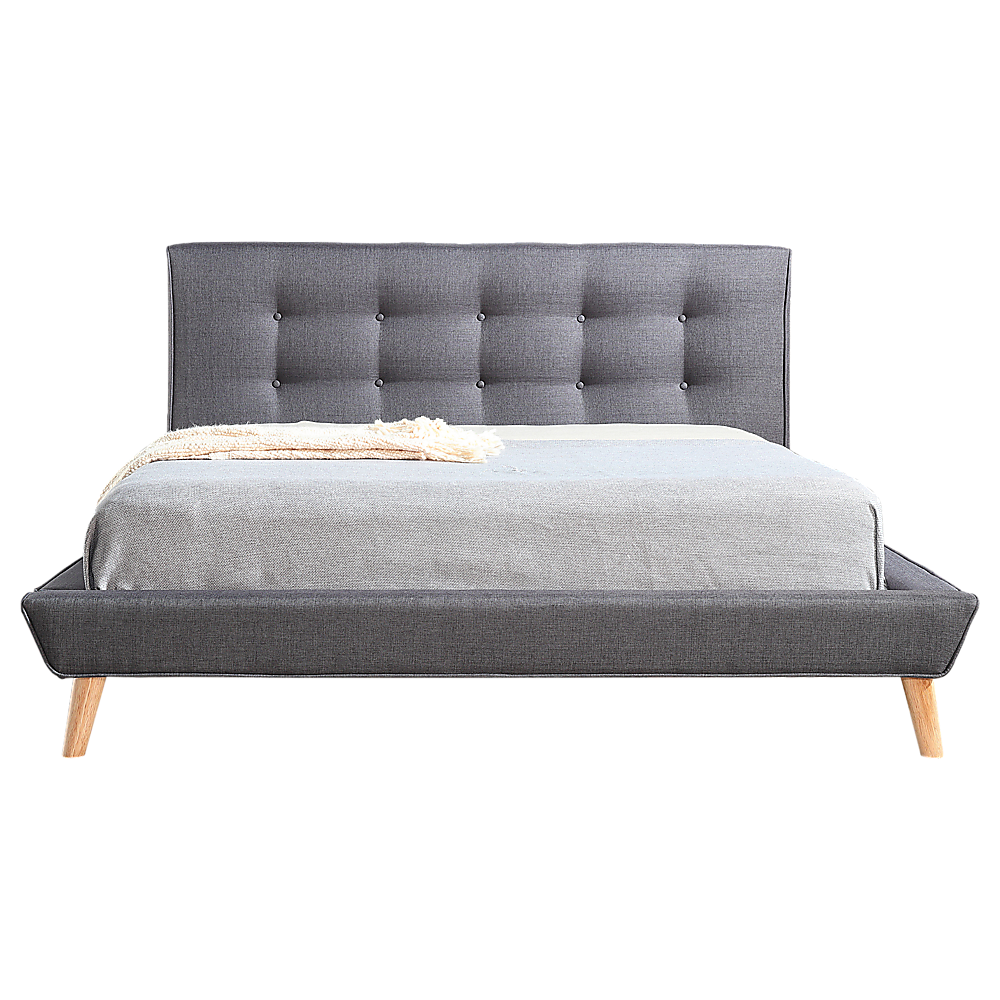 Queen Linen Fabric Deluxe Bed Frame Grey V63-819173