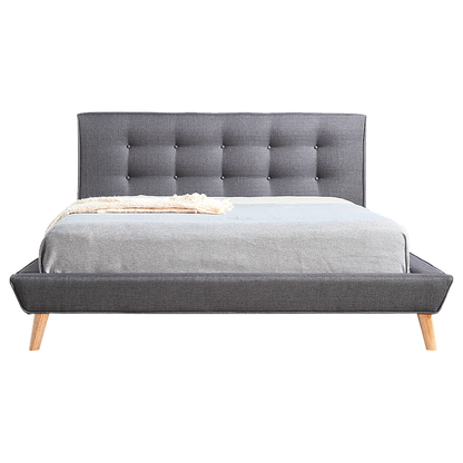 Queen Linen Fabric Deluxe Bed Frame Grey V63-819173