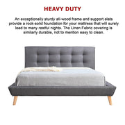 Queen Linen Fabric Deluxe Bed Frame Grey V63-819173