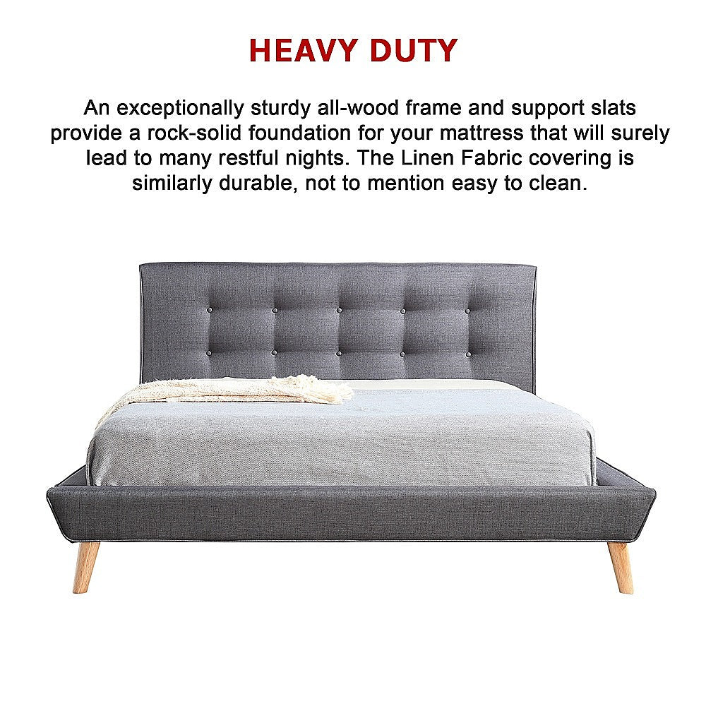 Queen Linen Fabric Deluxe Bed Frame Grey V63-819173