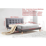 Queen Linen Fabric Deluxe Bed Frame Grey V63-819173