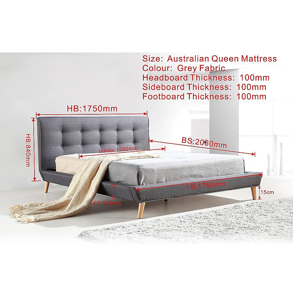Queen Linen Fabric Deluxe Bed Frame Grey V63-819173