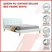 Queen PU Leather Deluxe Bed Frame White V63-819183