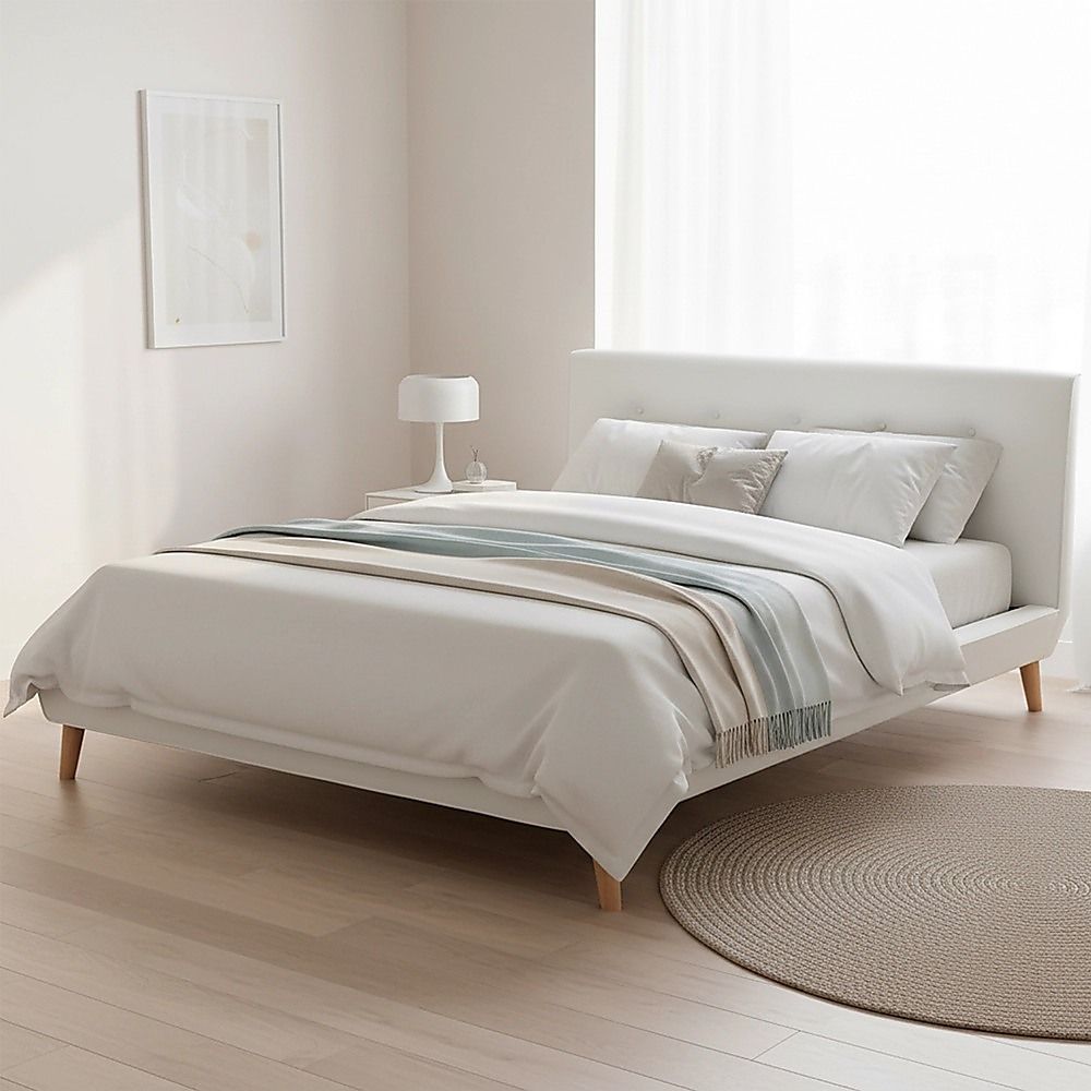Queen PU Leather Deluxe Bed Frame White V63-819183