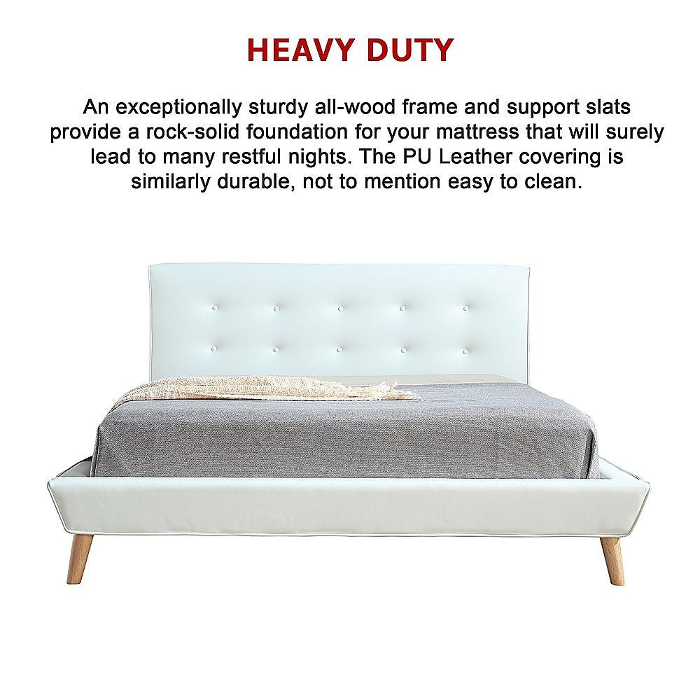 Queen PU Leather Deluxe Bed Frame White V63-819183