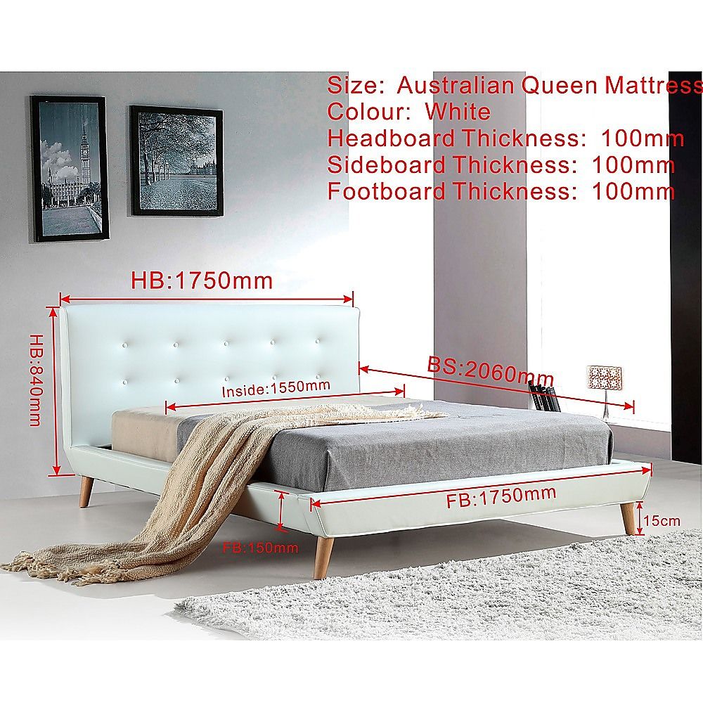 Queen PU Leather Deluxe Bed Frame White V63-819183