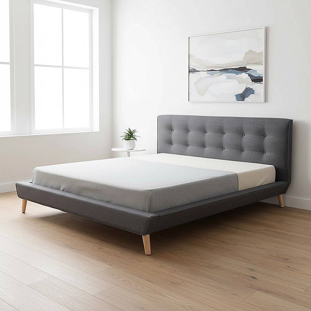 King Linen Fabric Deluxe Bed Frame Grey V63-819193