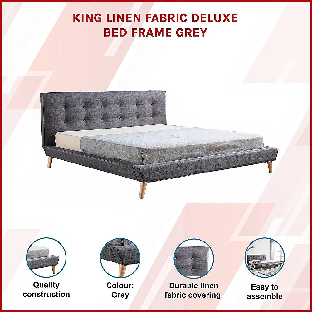 King Linen Fabric Deluxe Bed Frame Grey V63-819193
