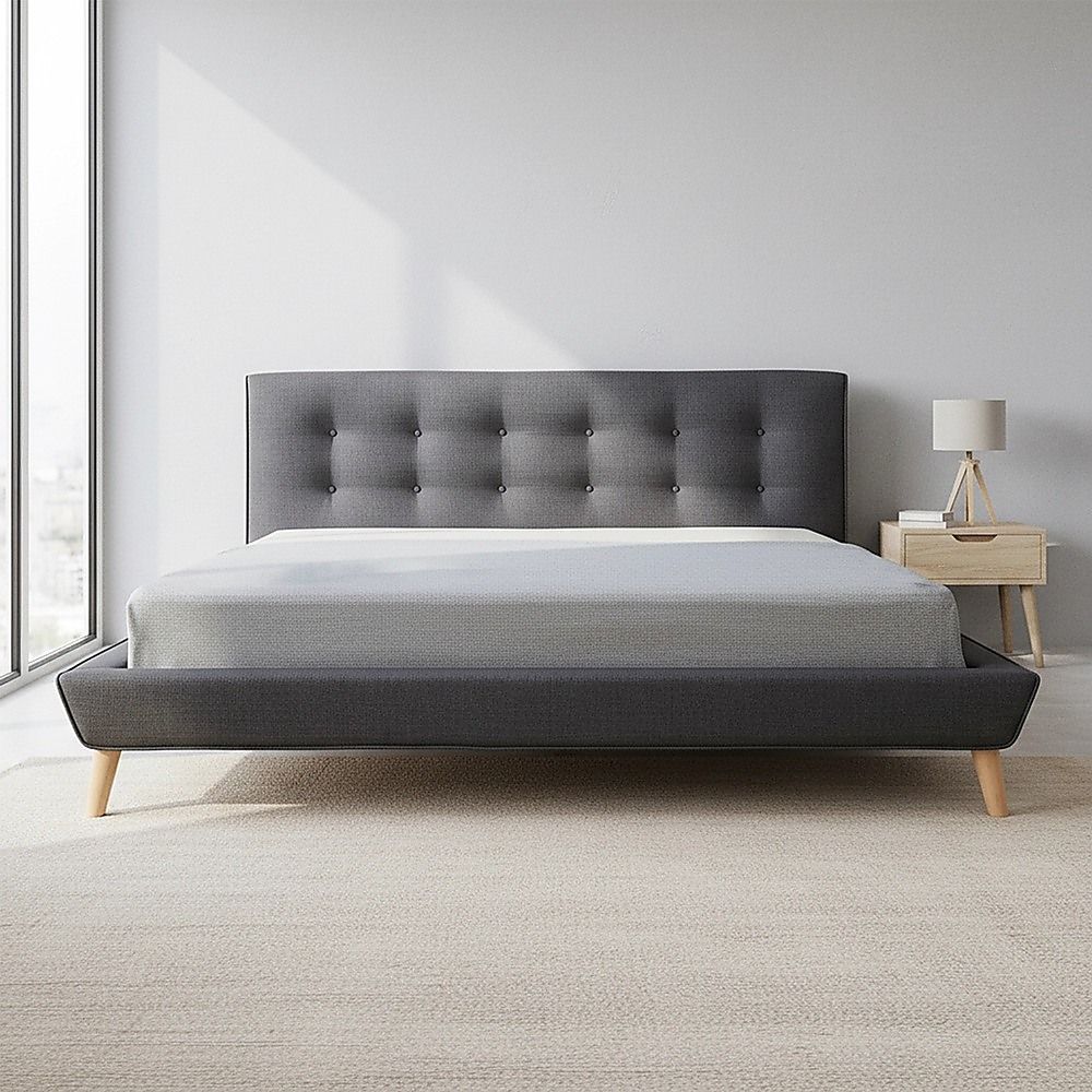 King Linen Fabric Deluxe Bed Frame Grey V63-819193