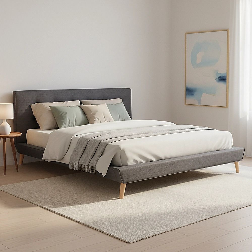 King Linen Fabric Deluxe Bed Frame Grey V63-819193