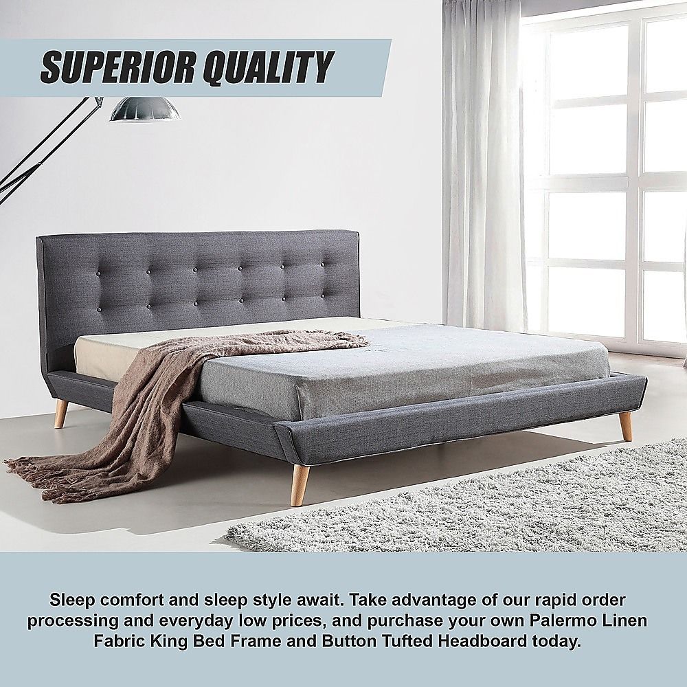 King Linen Fabric Deluxe Bed Frame Grey V63-819193